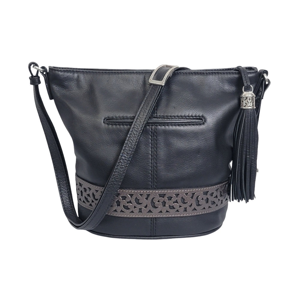 Brighton Camryn Crossbody Bucket Bag Black Pewter NWOT